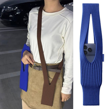 Knitted Phone Bag Scarf Style Unisex Crossbody Shoulder Phone Pouch Colorful Portable Slim Pocket Casual Phone Storage Accessory