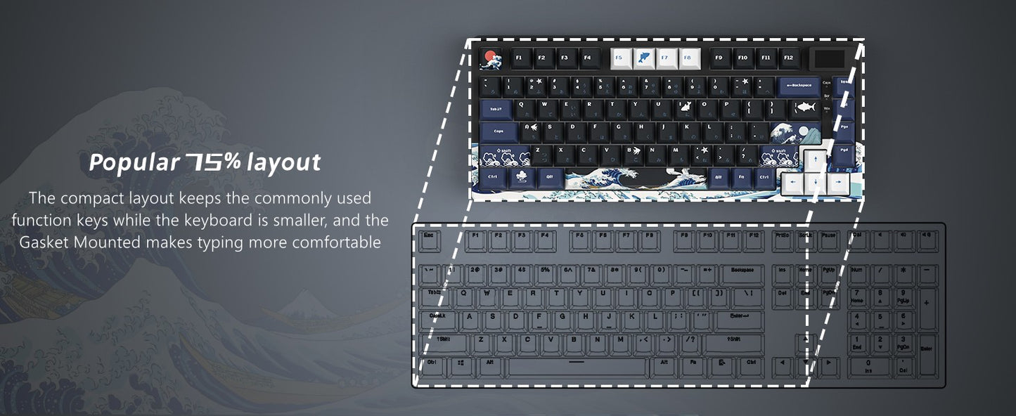 Teclado Mecânico Gamer com Fio e Tela OLED, Hot-Swappable de Teclas Completas, Retroiluminação RGB Pudding para PC, Computador, Notebook
