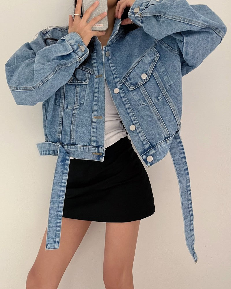2 colors Women's casual Jean Coats 2025 Spring Women Denim Jacket Long Sleeve cropped Female Girls streetwear(N2418)