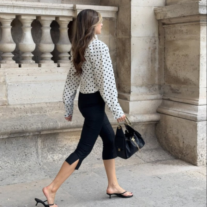 Polka Dot Stand Neck Short Jackets Women Fashion Long Sleeve Patchwork Contrast Slim Coats Casual Lady Street Commute Outerwear