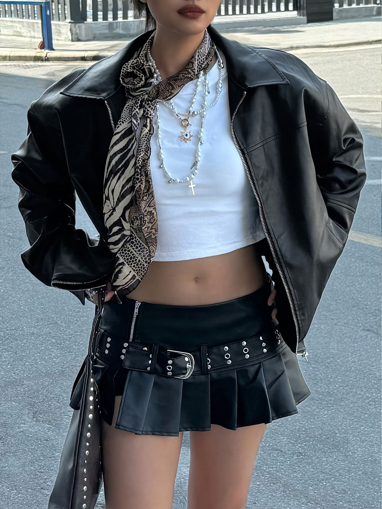 Autumn Women's Faux Leather Jackets 2025 Fall Long Sleeve Bomber Jacket Lapel Zip Up Motorcycle Coats Winter Clothing