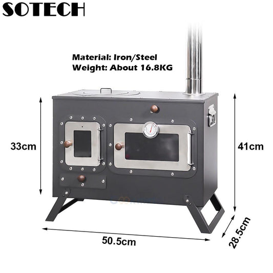 Multi-functional Camping Firewood Stove Portable Outdoor Burner with oven Stove Tent Hiking Picnic BBQ Roasting Heating Pizza