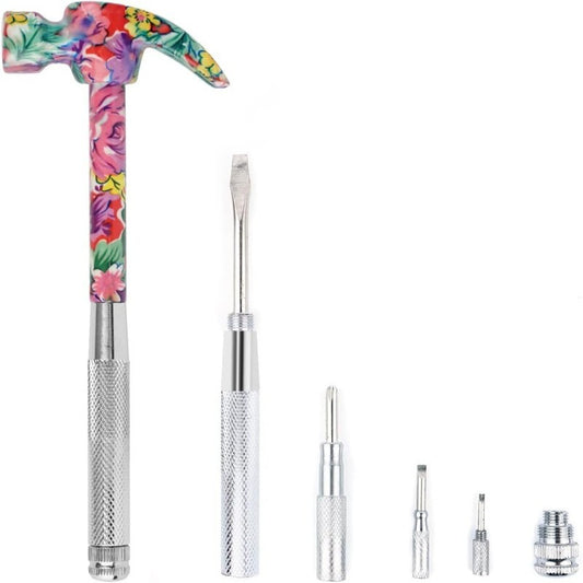 6-in-1 multifunctional flower hammer and screwdriver tool set with slot, claw hammer puller for flat head cross screwdriver
