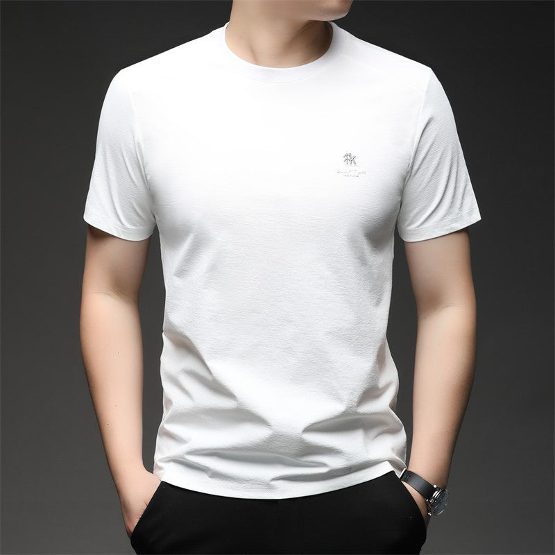 2025 New Men's Korean Style Fashion Badge Short Sleeved Sleeve Round Neck T-shirt Casual and Comfortable Summer Versatile Top