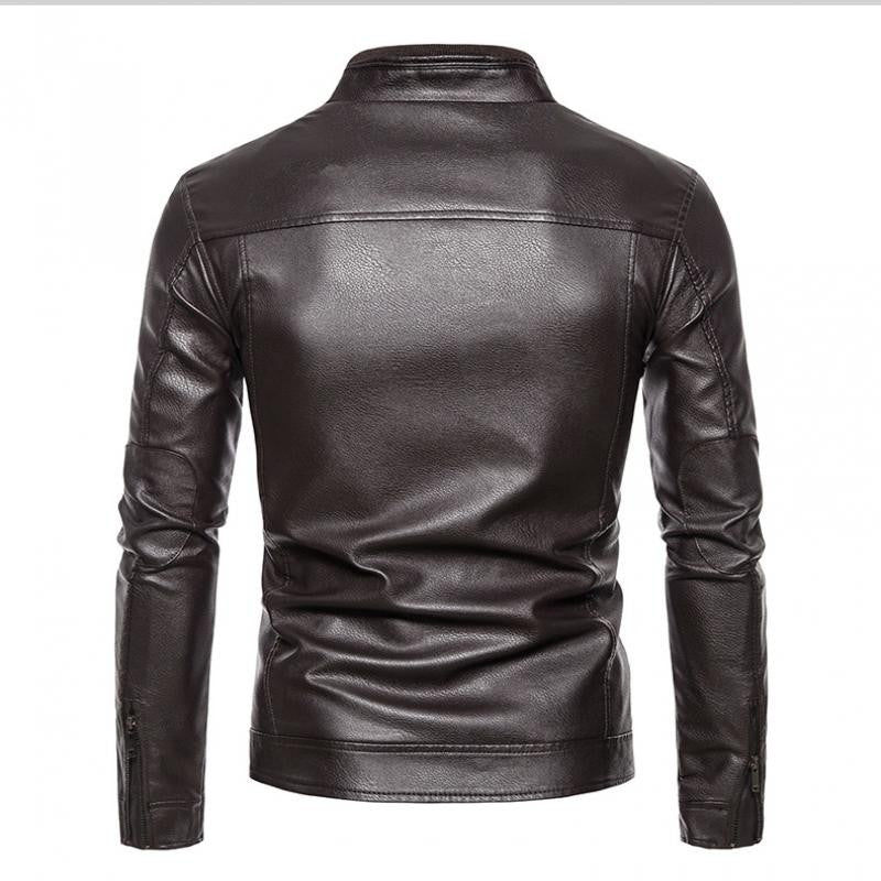 Spring Autumn Men Motorcycle Jacket Retro Slim Fit Casual Coat Stand Collar Leather Jackets Zipper Outerwear Windproof PU Coat