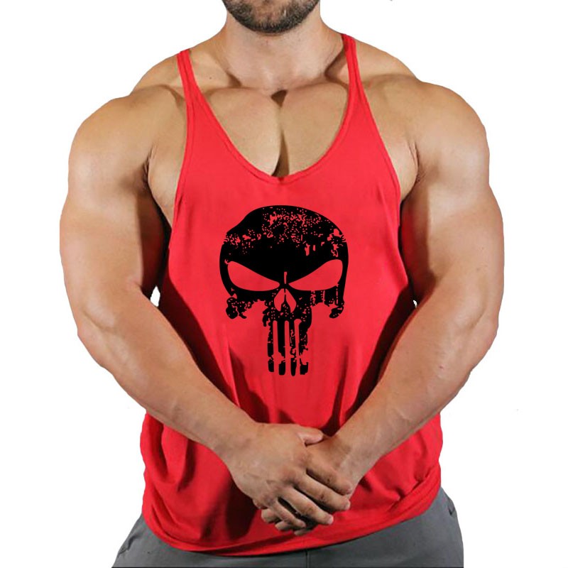 Skull Strong Print Clothing Bodybuilding Cotton Gym Tank Tops Men Sleeveless Und