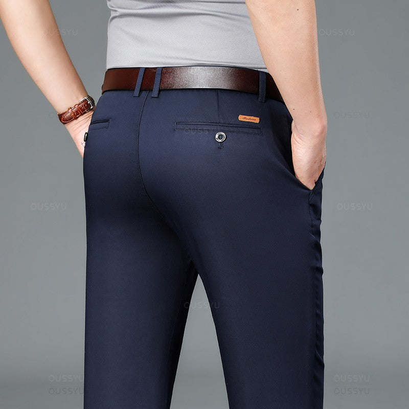 Spring Summer Straight Suit Pants Men Cotton Business Stretch Royal Blue Khaki Black Thin Office Formal Trousers Male Size 40 42