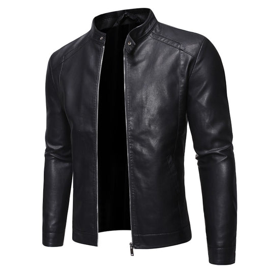 Men'S Vintage Motorcycle Jacket - Full-Zip Closure, Stand Collar, Non-Stretch Synthetic Biker Coat for Spring/Fall Riding, Casua