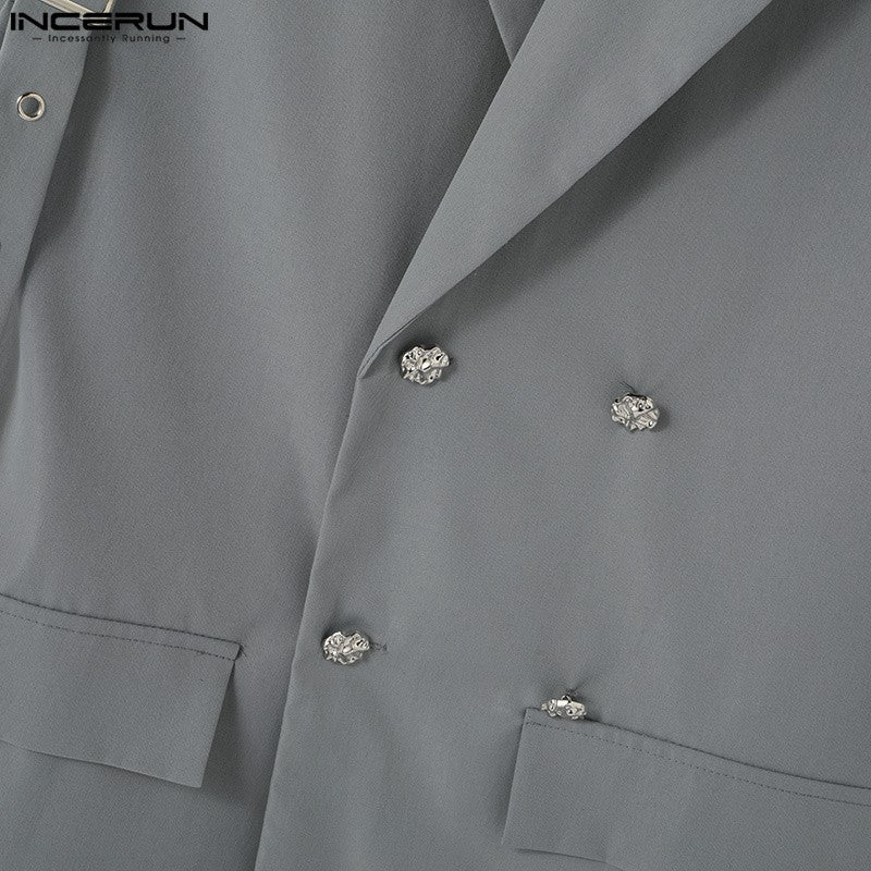 INCERUN Korean Fashion Men Blazer Casual Long Sleeve Solid Tops Pocket Button Steetwear Male Outfits Well Fitting Vintage Coats