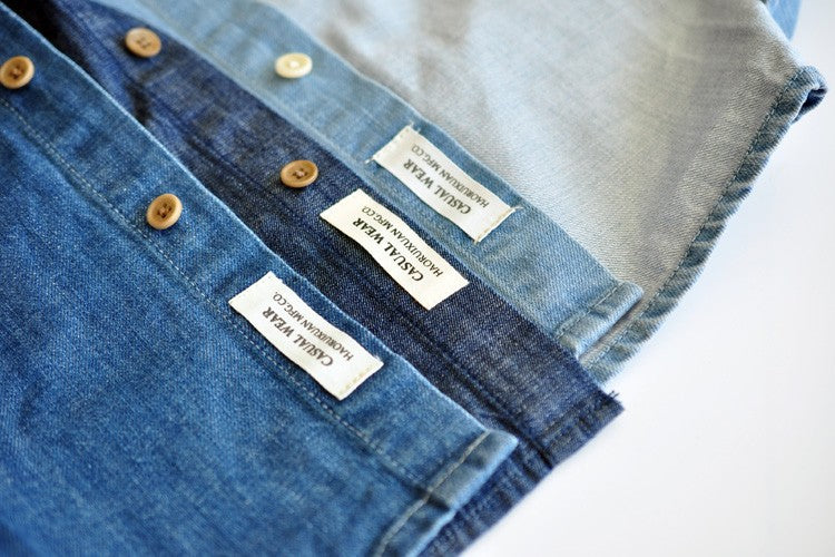 SauceZhan Chambray shirt men shirt long sleeve Denim Shirt Cotton Casual Wash Shirt Mens Dress Shirts Jeans Shirts Slim