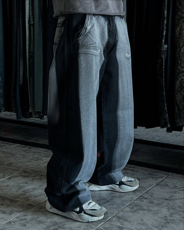 Street New Fashion Red Skull Embroidered Blue Washed Wide-leg Jeans Female Y2K Vintage Hip Hop Popular High Waist Denim Trousers