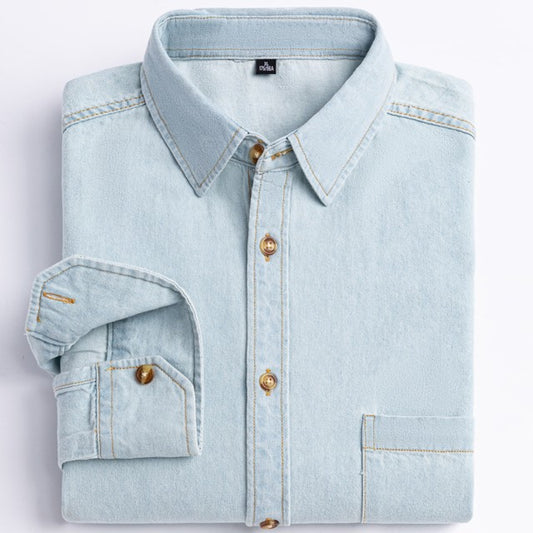 Man 100% Cotton Western Denim Pocket Shirt Long Sleeve Standard-fit Comfort Durability Soft Casual Washed Durability Work Shirts