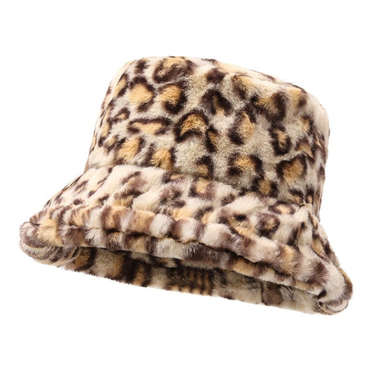 Winter Bucket Hat Leopard Faux Fur Fluffy Bucket Hats Women Outdoor Warm Sun Hat Soft Furry Fisherman Cap Girl Fashion Panama