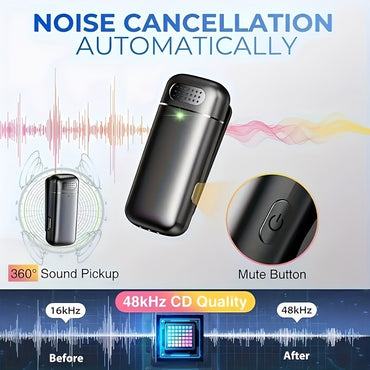 Mini Wireless Lavalier Microphone for Cell Phones Type-C with Charging Case Noise-Canceling Portable for Meeting Recordings