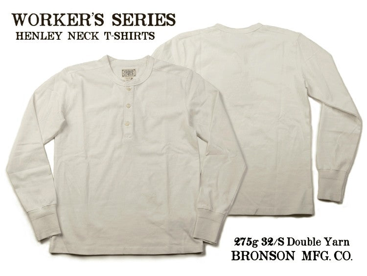 Bronson 350g Heavyweight L/S Henley Shirt Vintage Plain Base T-Shirt For Men