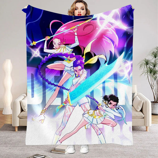 Huntrix Blankets K pop Demon Hunters Zoey Rumi Mira Soft Warm Throw Blanket Winter Kids Couch Bed Fluffy Bedspread