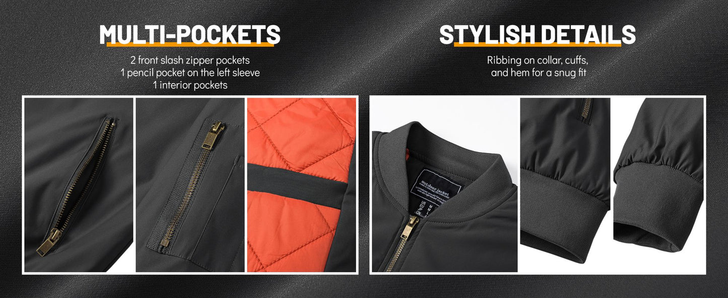 MAGCOMSEN Men's Aviator Jackets Thick Warm Orange Lining Bomber Jackets Fall Winter Casual Windproof Coats