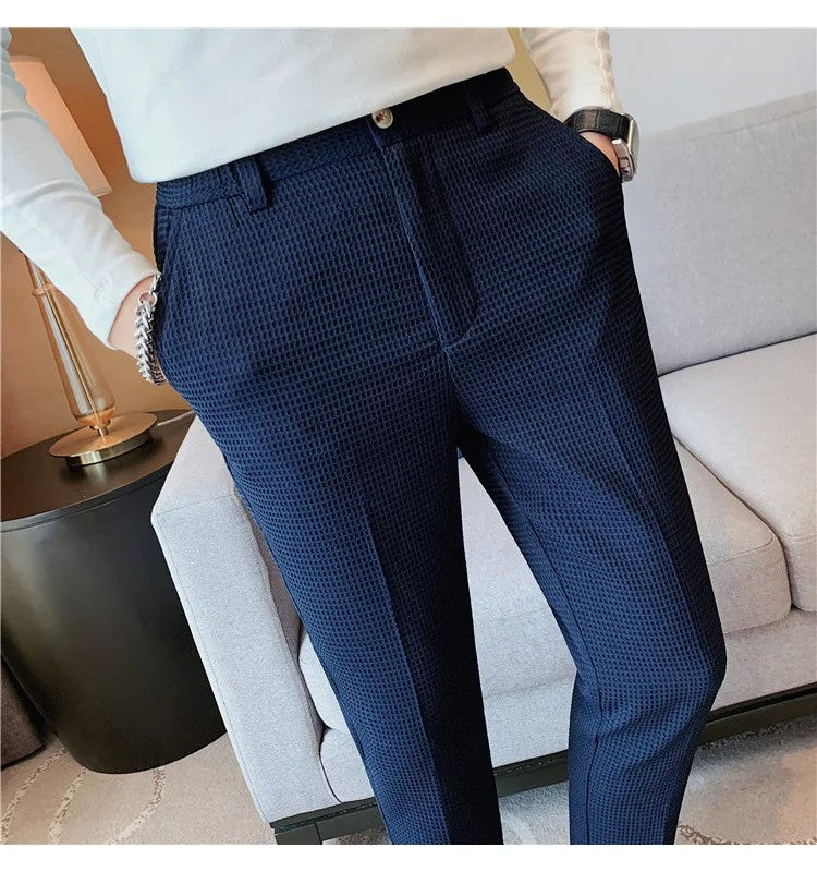 Men's Trendy High-end Feelslimming Plaid Suit Pants Casual Business Straight-leg Pants For Summer Lightweight Breathable