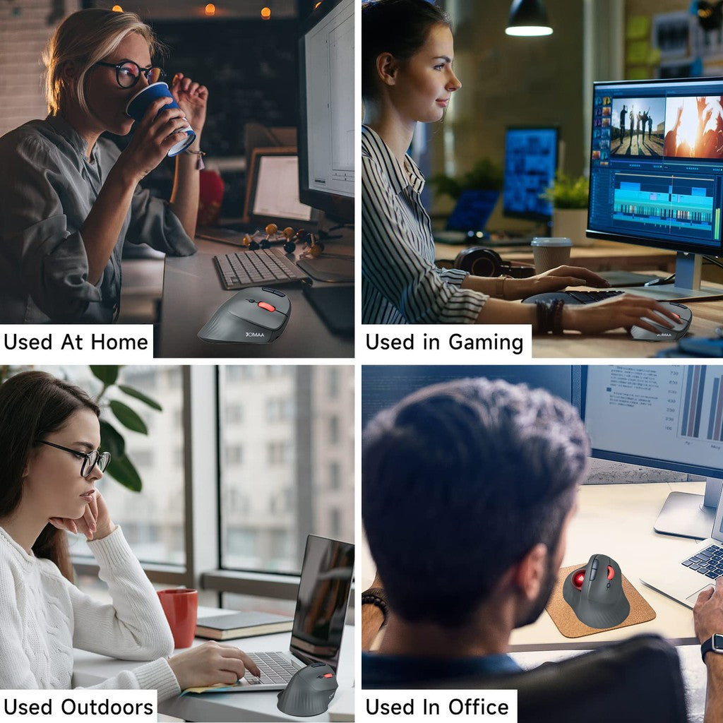 JOMAA Bluetooth + 2.4G Wireless Trackball Mouse, Silent Ergonomic Roller Ball Mice, Vertical Thumb Mouse, 2 Device Connection