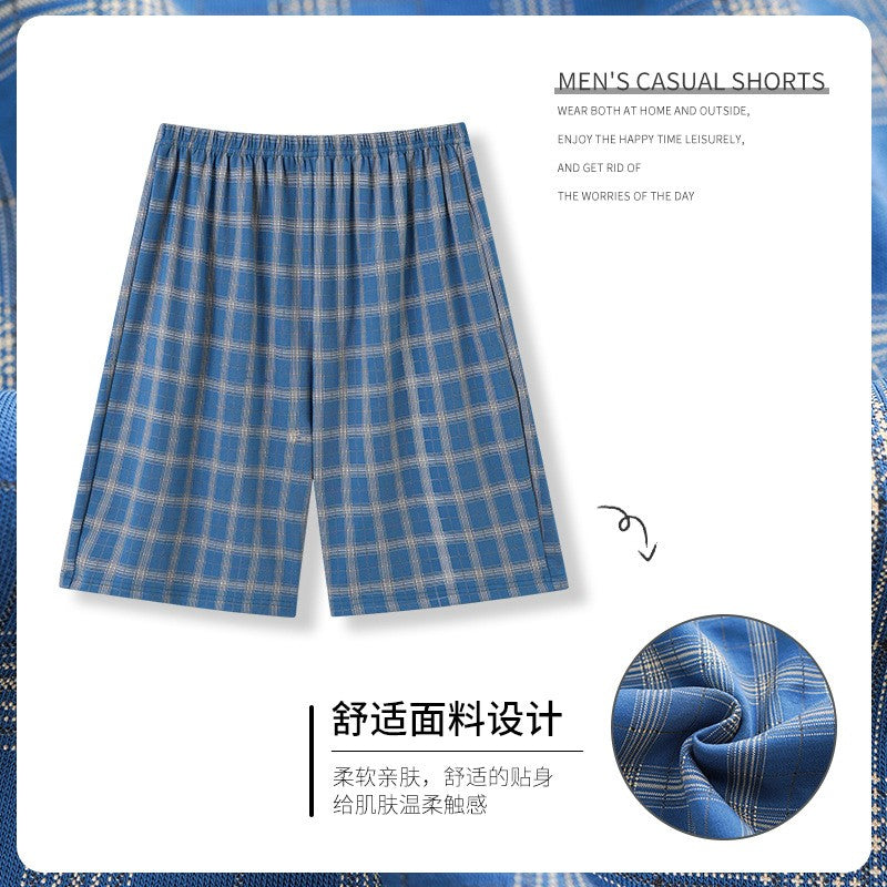 Summer New Cotton Plaid Pajama Pants Adluts Home Loose Cotton Pajama Men’s Sleep Bottom Elastic Waist Breathable Pj Pants Shorts