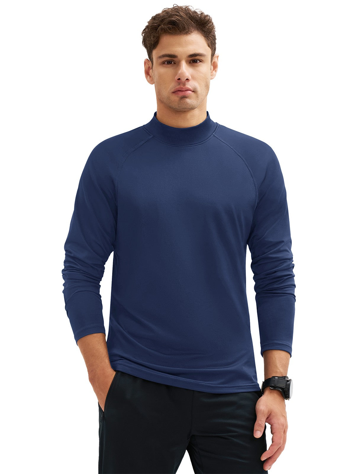 TACVASEN Mock Neck Thermal T-shirts Mens Micro-fleece Lined Long Sleeves Spring Athletic Workout Base Layer Pullover Tops Male
