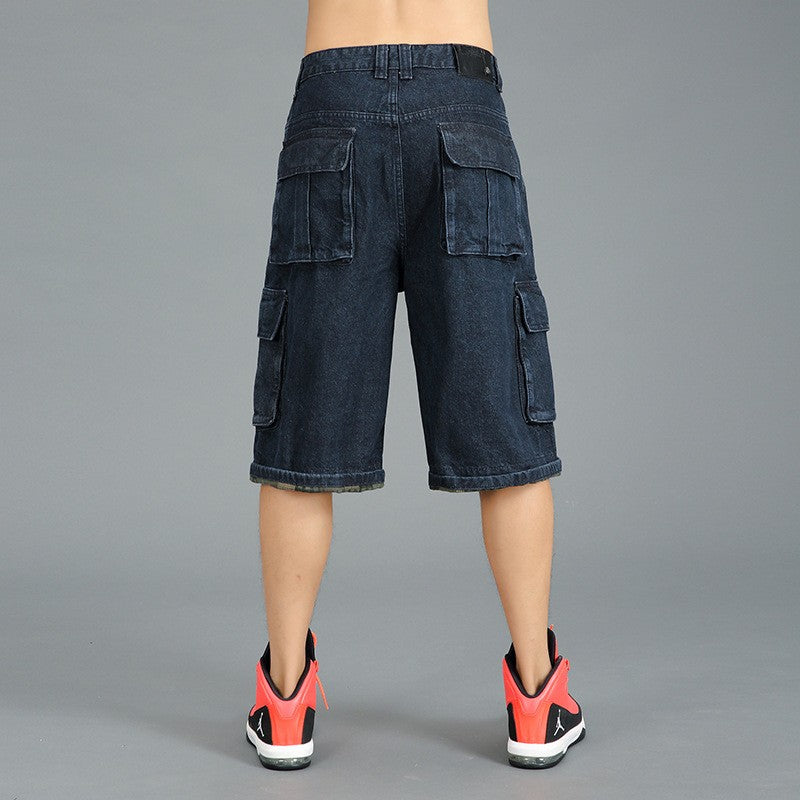 ABOORUN Mens Plus Size Loose Baggy Denim Shorts Fashion Streetwear Hip Hop Skateboard Cargo Jeans Short for Male R1402