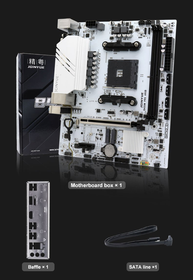 Placa-Mãe JGINYUE B450M PRO Processador AMD Memória DDR4 de Canal Duplo Placa Principal AM4 M.2 NVME (Suporta CPU Ryzen 5500 5600 5600G)