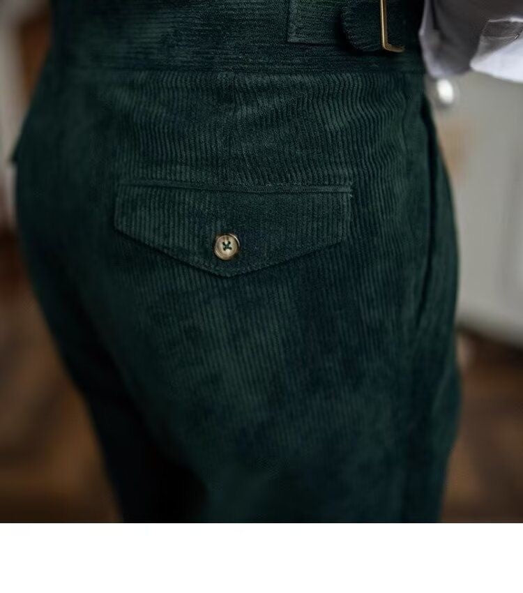 Italian Style Corduroy Naples Suit Pants Men High-waisted Adjustable Belt Straight Trousers Autumn England Business Casual Pant