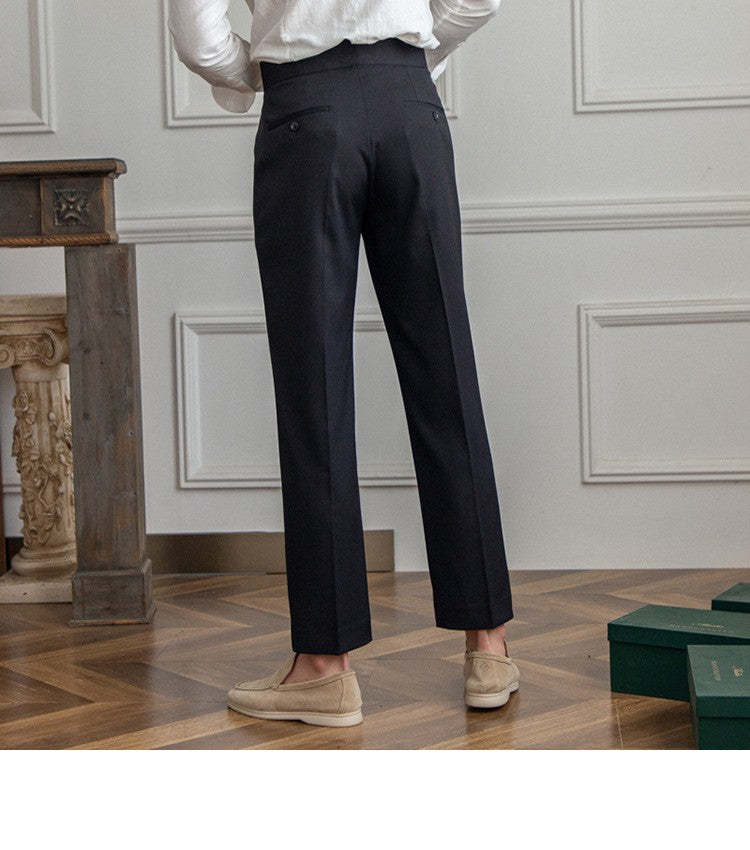High Waisted Men Straight Casual Suit Pants High Quality Naples Pants British Elegant Trousers Apricot Black Banquet Wedding