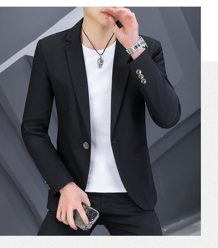 High-quality, fashionable, stylish, versatile and trendy business casual suit men's solid color fitted top