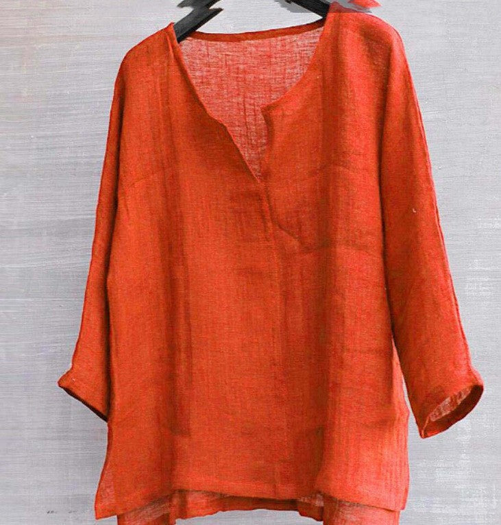 New Men's Summer Spring Long Sleeve Loose Shirt Solid Color Casual Long Sleeve Cool Shirt Vn-eck Tops Size S-5XL