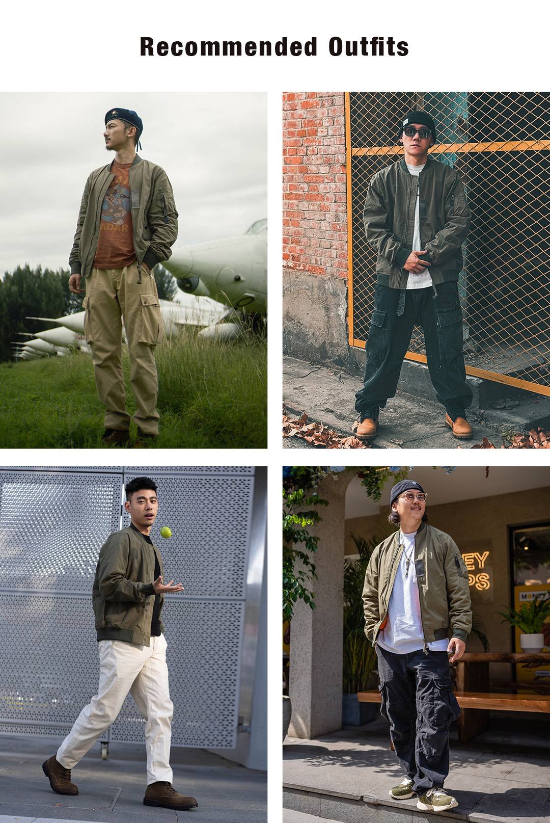 Maden Retro MA1 Bomber Flight Jackets Green Windproof Pilot Jacket Casual Motorcycle Baseball Coat for Men's Spring and Autumn