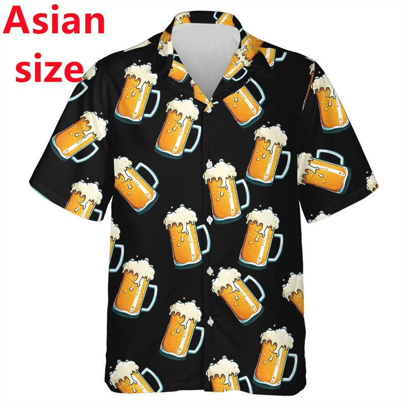 2025 New Beer Lovers Shirts For Men Clothes Harajuku Fashion Hawaiian Lapel Blouse Summer Aloha Beach Shirt Man Short Sleeve