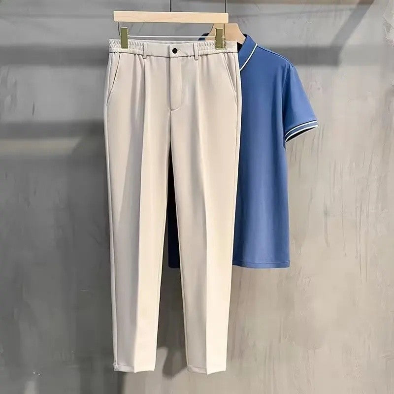 Men's Straight-Leg Casual Pants Plus Size Slim Fit Black Autumn/Winter Suit Pants Simple Style Ninemeter Shorts