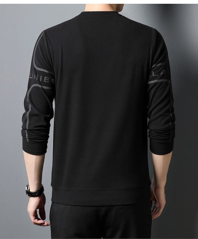 Round Neck Pullover Sweatshirt Men Thermal Underwear Double Fleece Lining Long Sleeve T-Shirt Casual