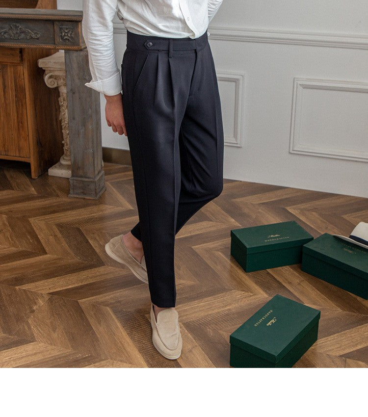 High Waisted Men Straight Casual Suit Pants High Quality Naples Pants British Elegant Trousers Apricot Black Banquet Wedding