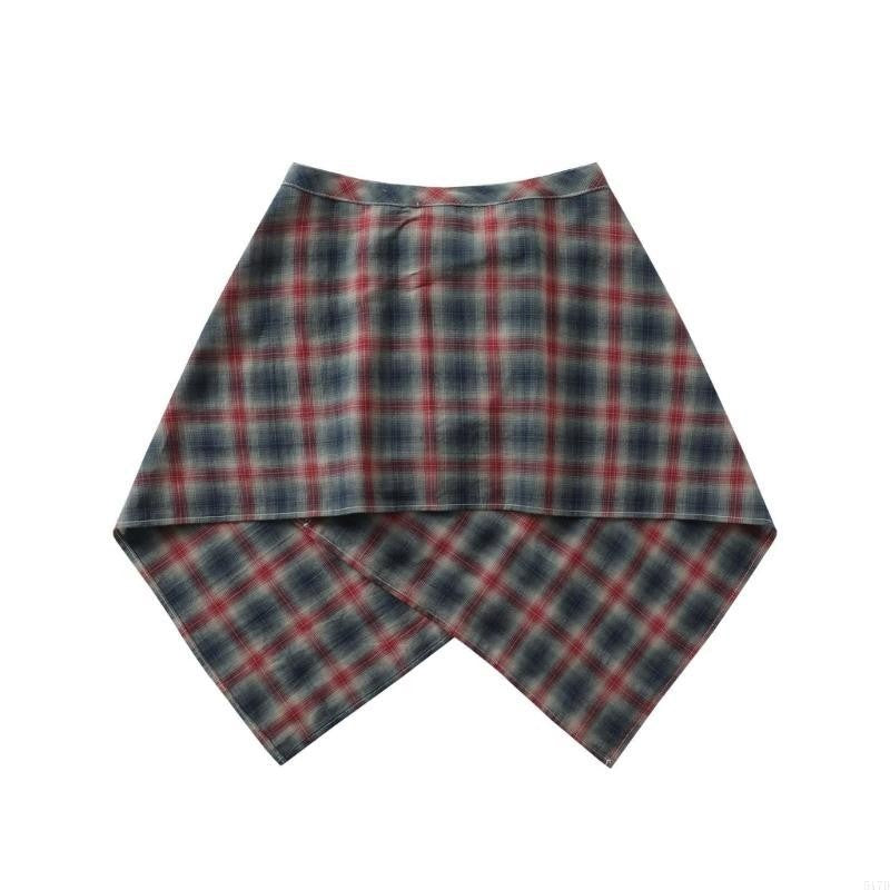 Women Checkered Wrap Skirt Hiphop Streetwear Hip Scarf Tie Up Layered Underskirt 517D