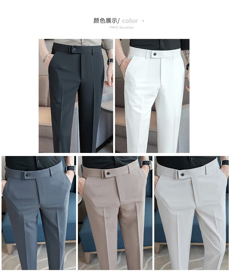 2025 Summer Thin White Elastic Nine Cent Suit Pants for Men,gray Blue Four-side Elastic Comfortable Drape Men's Casual Trousers