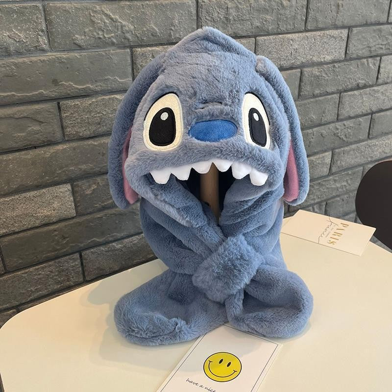 Disney Stitch Angel fofo criativo desenho animado infantil chapéu de pelúcia cachecol anime filme personalizado proteção de orelha chapéu quente engrossado