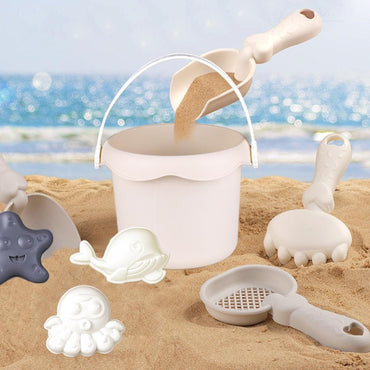 Beach Toy Set for Kids Plastic Sand Play Set with Bucket, Shovels, Molds Sea Creature Molds, Smooth Edges, Bright Colors