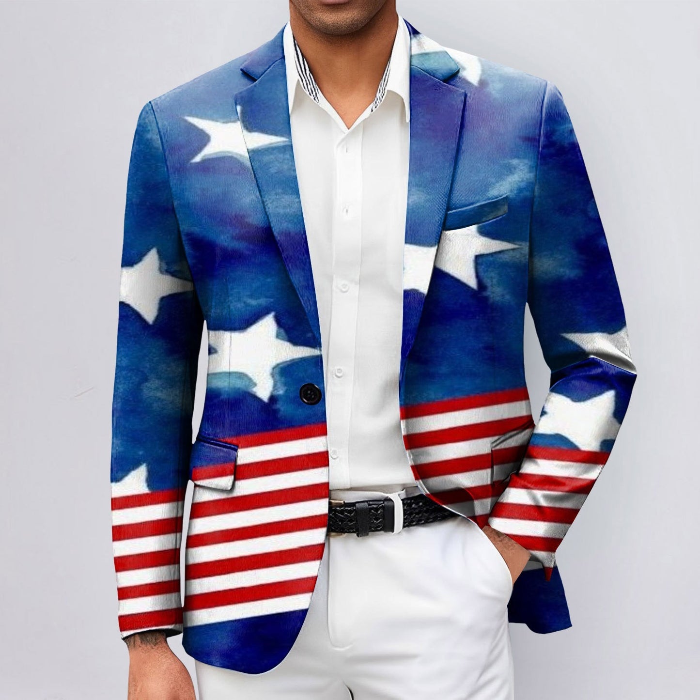 One Button Jacquard Suit Men'S Clothing Fashion Independence Day 3d Digital Printed Suit Jacket Light Business Suit Jacket