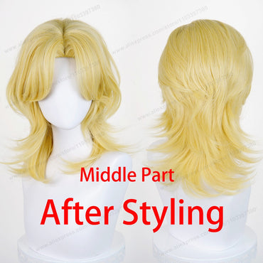 Anime 45cm Universal Cosplay Wig with Enlarged Scalp Free Parting Black White Yellow Man Women Heat Resistant Synthetic Hair