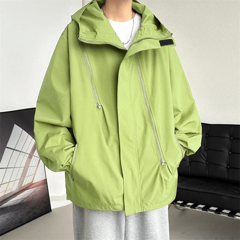 2024 Men Hooded Jacket Men Bomber Jacket Mens Windbreakers Zipper Coats Spring Autumn Loose Cargo Jacket Men Casual Sportswear