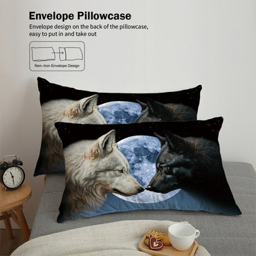 3-piece set, wolf pattern printed bedding set, queen, king, double bed, for bedroom, guestroom, hotel, home decoration