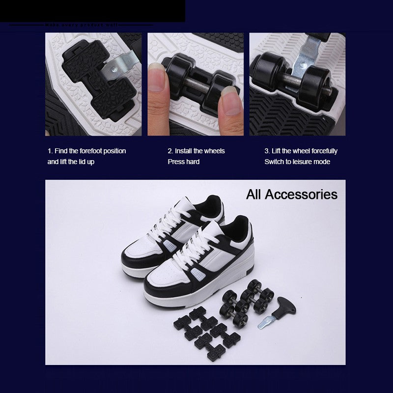 4 Wheel Skate Roller Shoes Foy Boys Casual Outdoor Sports Slide Shrink School Students Pulleys Sneakers Girls Walking Shoes