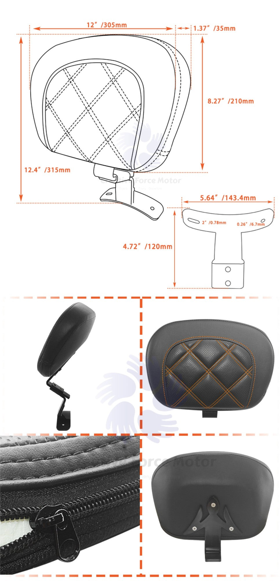 2009-2023 Almofada de Encosto Traseiro do Piloto Dianteiro para Motocicletas Harley Davidson Touring Ultra Limited Road King FLHR Electra Glide FLHX