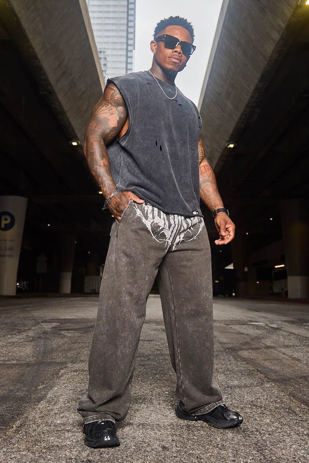 2025 YOUNGLA New American-style men's sports pants jogging muscle fitness casual pants loose straight-leg pants