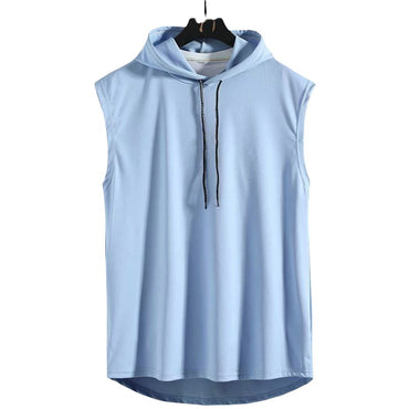 Mens Sleeveless Hooded Tank Tops Summer Gym Bodybuilding Fitness Sport Workout Singlet Solid Color Sports Vest