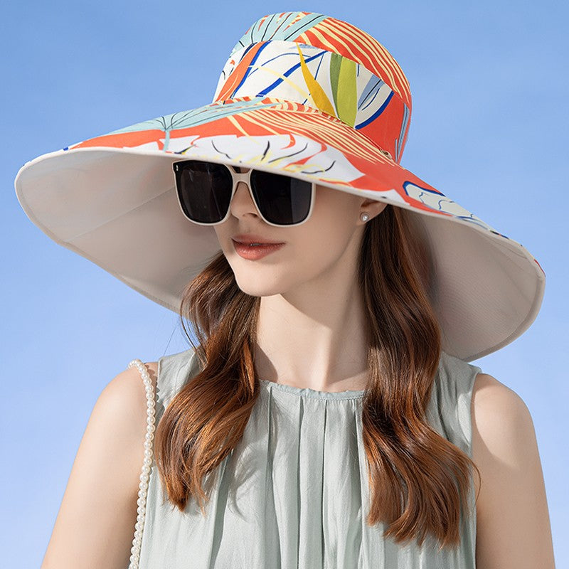 Xinbaoguan 100%poliéster8240Chapéu de pescador de aba dupla alargada NOVO transfronteiriço feminino Chapéu de sol de verão Chapéu de sol fashion