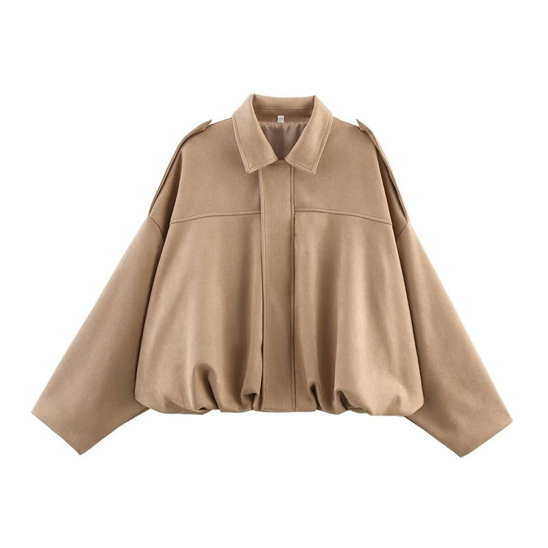 RAFZNB Women's Bomber Jackets Coats Fashion Turn-down Collar Long Sleeve Loose Coats Vintage Female Outerwear Chic Tops